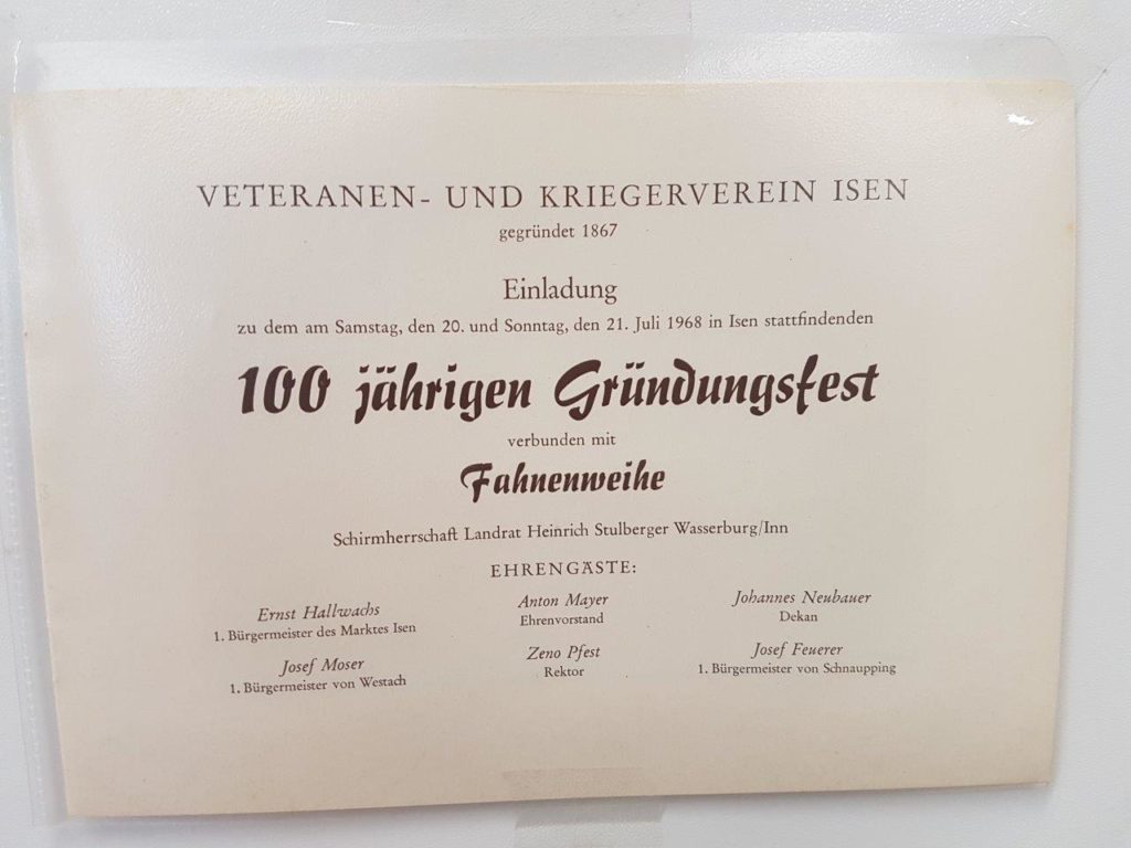 Erst ein Jahr später wurde das 100 jährige Gründungsfest 1968 des Veteranen und Kriegerverein Isen gefeiert. 