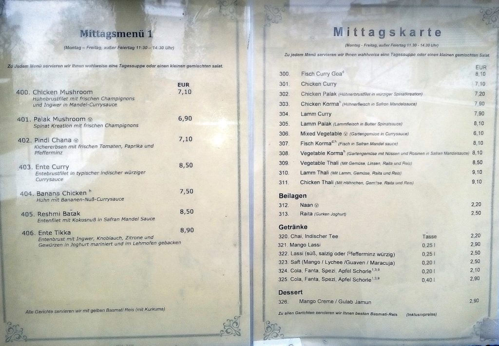 Delhi Palace Indisches Restaurant in Isen - Speisekarte