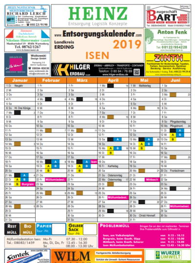 2019 1. Halbjahr Entsorgungskalender Isen