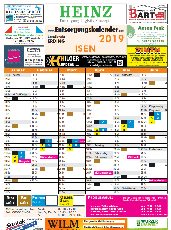 2019 1. Halbjahr Entsorgungskalender Isen
