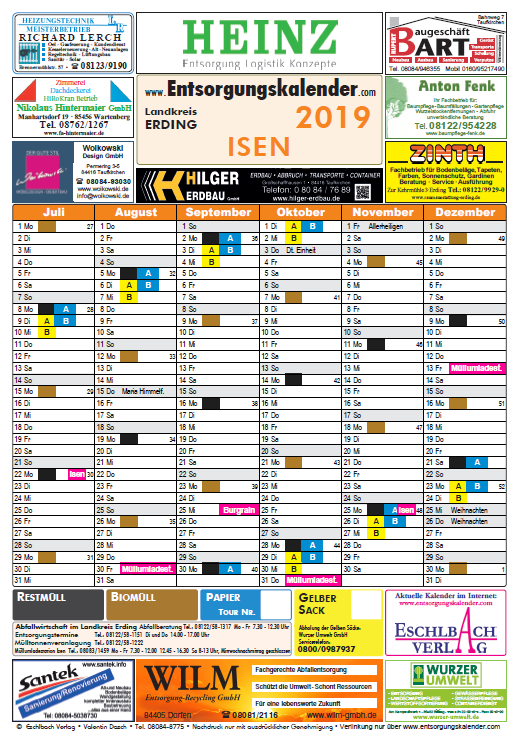 2019 2. Halbjahr Entsorgungskalender Isen