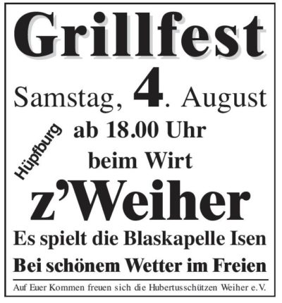 Grillfest der Hubertus-Schützen in Isen Weiher