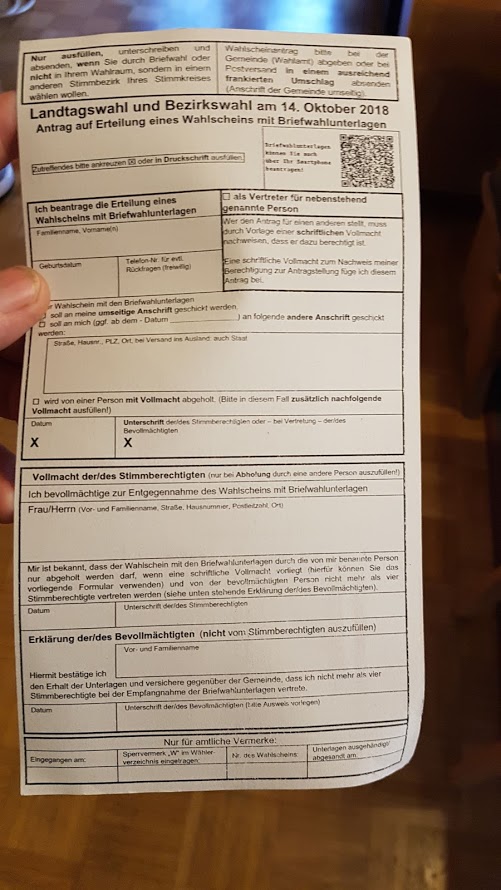 Wahlkarte-Landtagswahl und Bezirkstagswahl 2018
