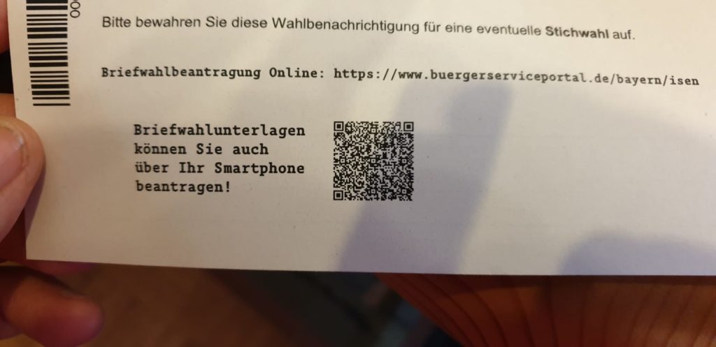 Briefwahl-Unterlagen mit QR-Code anfordern