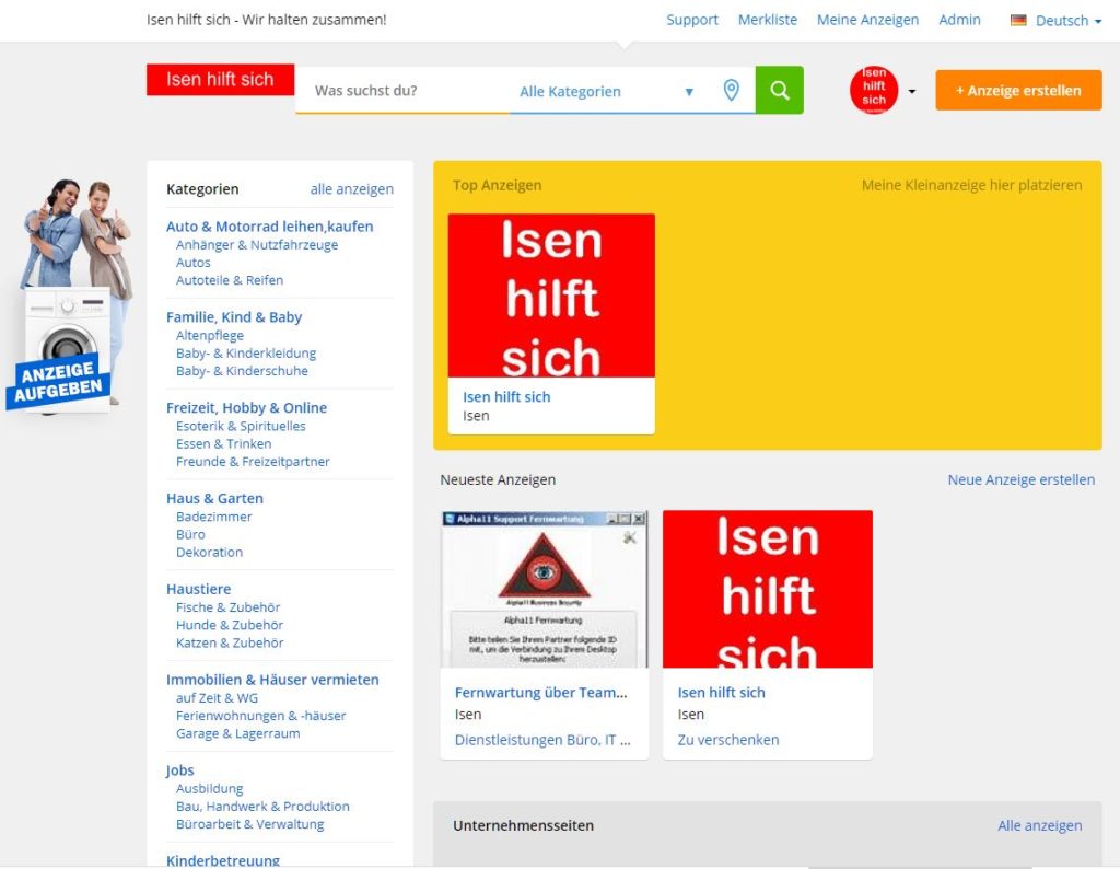 Isen hilft sich - kostenlose Plattform für Angebote und Gesuche