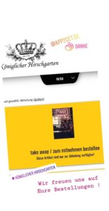 Digitale Live Speisekarte app2get beim Königlichen Hirschgarten