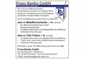 Franz Banke sucht Metallfacharbeiter und Fräser