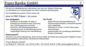 Franz Banke sucht CNC-Fräser