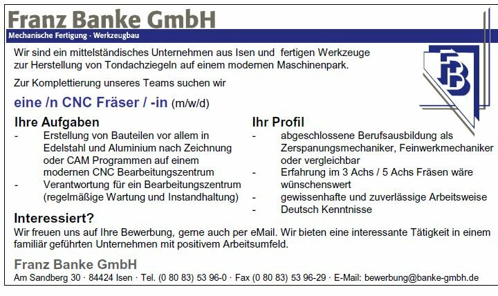 Franz Banke sucht CNC-Fräser