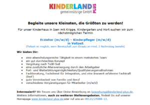 Kinderland Isen sucht Erzieher (m/w/d) und Kinderpfleger (m/w/d)