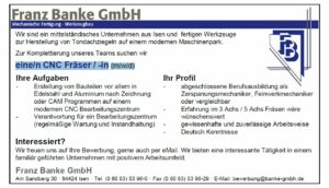 Franz Banke GmbH: CNC-Fräser (m/w/d) gesucht