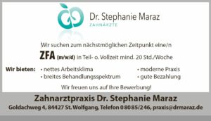 Zahnarztpraxis in St. Wolfgang sucht eine/n ZFA (m/w/d)
