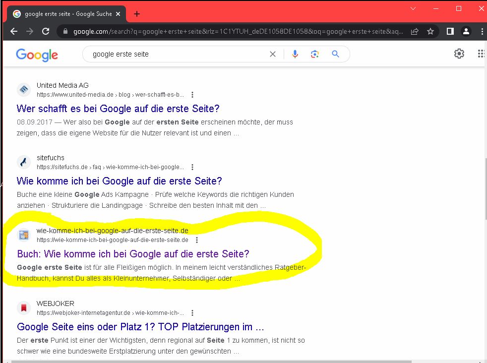 Google erste Seite Buch KLaus Hamal